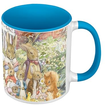 Fabulous Mug de Couleur Qualité Premium Bleu - Lapin Chatons Canards Mignon Illustration Enfant Beatrice Potter - Tasse avec anse et intérieur de couleur