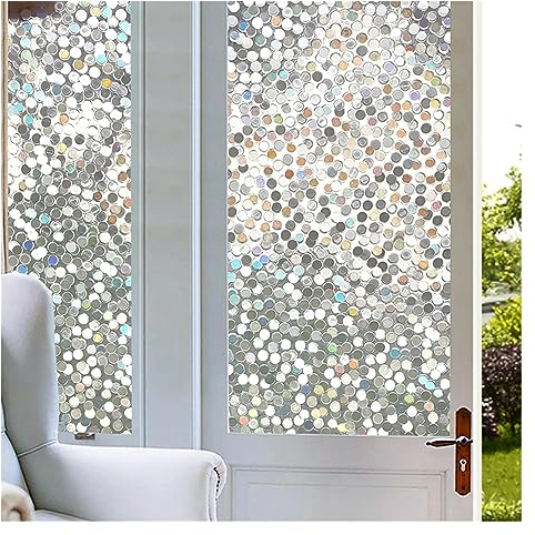 Fensterfolie 3D Clear Circle Decor Buntglas-Fensterfolie mit Regenbogeneffekt, Abnehmbarer, Selbstklebender Glasaufkleber, statisch haftender Fensteraufkleber Fensterfolien (Color : 90x200cm)