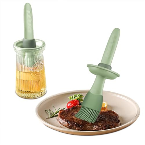 BULANGDE Ölflasche Glas mit Silikonbackpinsel 200 ml (Grün) | zum Grillen und Backen, lebensmittelecht, wärmebeständig, leicht zu reinigen, ideal für Küche und Kochen