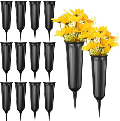 12 Pack Memorial Flower Vase Plastic Cemetery Vases with Spikes Cemetery Decorations for Grave Decorations for Flowers Plastic Vases for Flowers