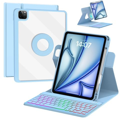 VOWUBO Funda con teclado para iPad Air de 6ª generación de 11 pulgadas (M2), rotación desmontable mágica, iPad Air de 5ª/4ª generación, iPad Pro de 11 pulgadas con teclado inalámbrico retroiluminado