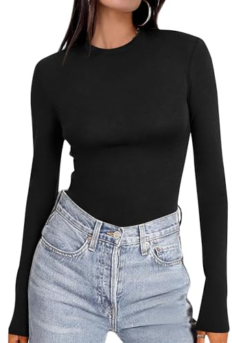 Ekouaer Women's Long Sleeve Shirts Tight Fitted Tops Thermal Underscrubs | Super Stretchy, Lightweight, Basic Y2K Tops, Compression Undershirts, Base Layer, Crewneck Going Out Tees, Fall Fashion 2026