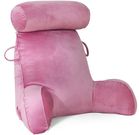 MINGPINHUIUS Cojín de lectura XL para cama y sofá con cojín cervical extraíble, cojín lumbar ideal para adultos con espuma viscoelástica para leer, trabajar, jugar, ver la televisión, relajarse (rosa)