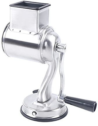 Trommelreibe Edelstahl Gemüseschneider Manuelle Kartoffelreibe Gemüsehobel Trommelreibe Gemüse Salat mit 5 Runden Edelstahlklingen und Saugfuß Geeignet für Gemüse, Obst, Karotten 10.1 * 10.1 * 22.4cm