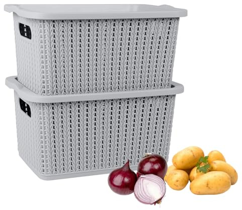 Gzsekken Potato Onion Storage Set 2 Pack - Stackable Plastic Pantry Bins with Lids, Vegetable Storage Box with Handle