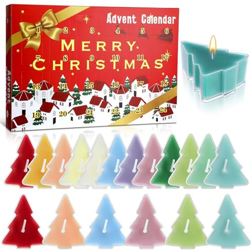 Vela de árbol de Navidad de 24 días, calendario de Adviento 2024, velas perfumadas, regalo para mujeres adultas, velas de cera aromáticas, regalo de cuenta regresiva de Navidad para familiares,