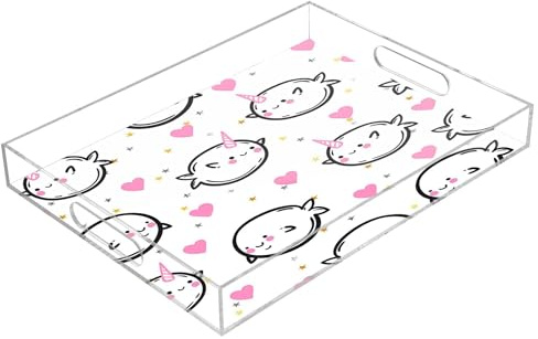 Clear Acrylic Tray with Handles Acrylic Tray Square 12x16 inches Clear Acrylic Serving Tray Waterproof Funny Unicorns Hawaiian Fish