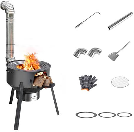 Gtzly Portable Wood Burning Stove Multi-functional Camping Stove Outdoor Mobile Fire Heating Stove Multi-functional Rocket Stove for Cooking, Camping, Tent, Fishing(43cm/17in)