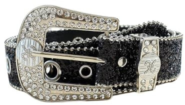 XANHOY Pailletten-Gürtel für Damen, Strass, Schnalle, Gürtel mit Perlenbesatz, Bund für Hosen, glitzernder Bund, Damen-Taillenverzierung, Schwarz , 105*3.8 cm