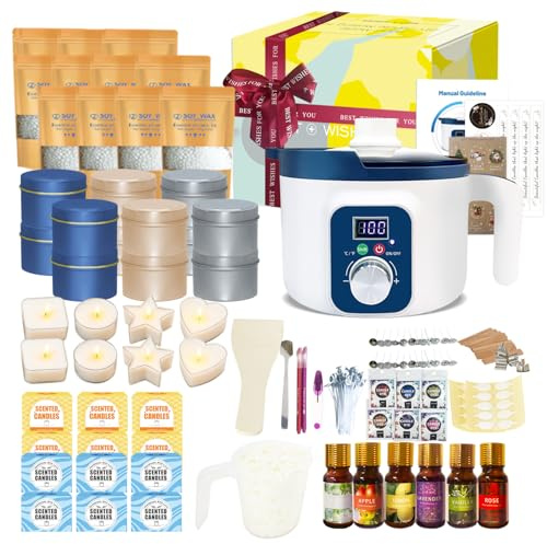 Komplettes Kerzen Selber Machen Set anfänger mit Digitalem Wachsschmelztopf, Teelichthalter Kit Kerzen Selber Machen