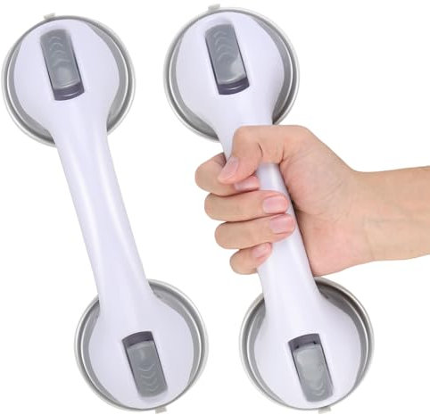 2PCS Suction Grab Bar for Bathtubs and Showers Sturdy PP Removable Shower Handrails Anti Slip Bathroom Safety Handle (White Grey)
