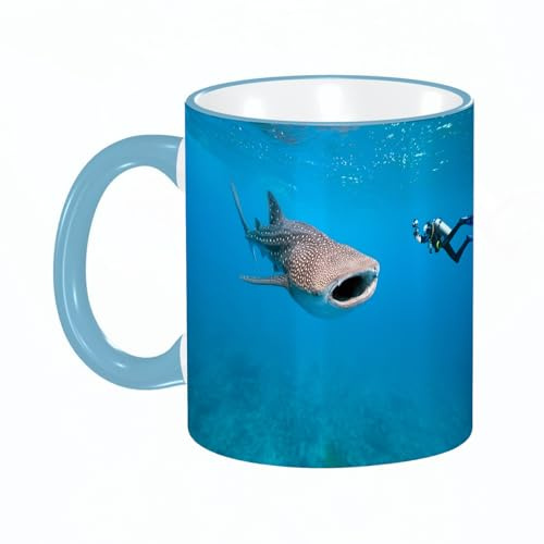 YOIUE Tazze Originali di caffè e Colazione Tazze - stampata Ceramica 11 once di tazze 330 ml Decora la tua tazza regalo,Squalo, squalo balena gigante e fotografia subacquea nell'immagine subacquea de