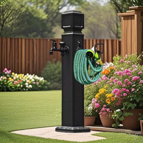 Outdoor Water Column Garden Water Tap, Antifreeze Hose Faucet Extender Water Column with Faucet & Spray Gun, Decorative Water Feature Fountain Water Dispenser Hydrant(Black, 31in)