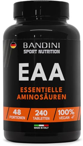 Bandini® EAA Tabletten - 240 Stück für 48 Tage - 9 Essentielle Aminosäuren vor und nach dem Training - Essential Amino Acids EAAs - Hochdosiert Supplement - 100% Vegan - Ohne Zusätze und zuckerfrei