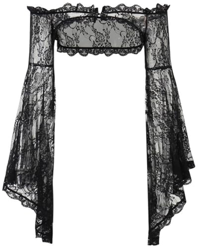 ORANDESIGNE Spitzen Bolero Damen Festlich Gothic Spitze Shrug Jäckchen Oberteil Lang Ärmel Boleros Crop Top Goth Spitzenbolero Spitzen Bolero Schwarz Shrug Gothic Jäckchen für Abendkleid D M