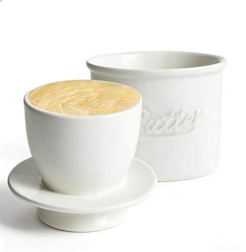 Beurrier Céramique,beurrier à eau,Beurrier Français, Céramique de Haute Qualité, Conserve le Beurre Frais & Tartinable Sans Réfrigération, Idéal pour Petit-Déjeuner & Cuisine