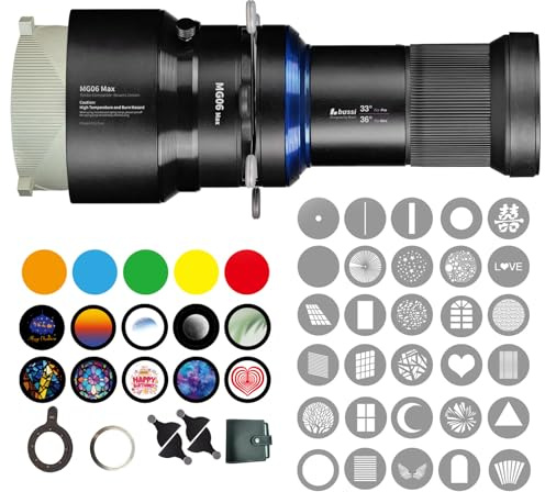 Bussi MG06 Max Bowens Mount Snoot with 40 Gobos, 36° Lens Optical Snoot Spotlight for Photography Video Shape Light Studio,GOBO Light, Strobe Bowens Mount