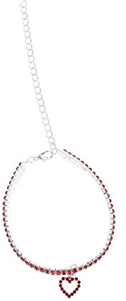 DECHOUS Heart Pendant Pet Necklace with Elastic Rhinestone Chain Collar, Red 25cm+7cm, Decorative Dog and Cat Collar for Small Pets