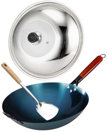 FytStycale Wok chino con mango de madera para cocinar en casa, Diámetro de la olla de 30 cm