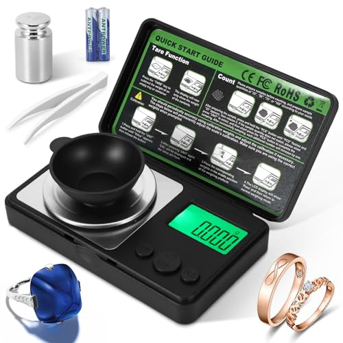Viitech Balance numérique milligramme 0,001 g/50 g de haute précision avec 7 unités, alimentation par pile AAA, mini balance avec écran LCD pour poudres, bijoux, médicaments