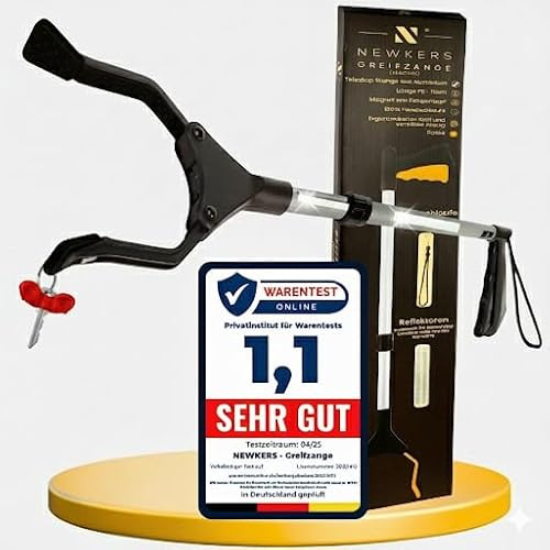 NEWKERS [75-111cm] Greifzange für Senioren, Greifer mit Aluminium Teleskop Stange für individuelle Einstellung und starkem Griff mit 360° Drehkopf, Ergonomischer Reacher für Senioren mit Magnet-Greif