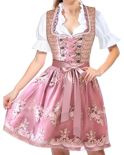 ZQEJEFD Vestido Dirndl de Oktoberfest para Mujer, 3 Piezas Dirndl Oktoberfest Vestidos con Vestido Blusa Delantal, Tradicional Dresses para Mujer, para Carnaval y Oktoberfests, M