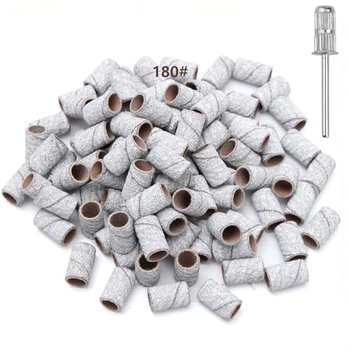 Funalix Set di 100 Unghie lucidatura anello di sabbia, con punte a mandorla, per manicure, unghie in acrilico, per pedicure (bianco 180 grit)