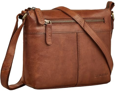 STILORD Odelia Schicke Kleine Ledertasche Damen Umhängetasche Leder Handtasche Cognac Vintage Crossbody Bag Echtleder Schultertasche Damentasche Klein Damenhandtasche