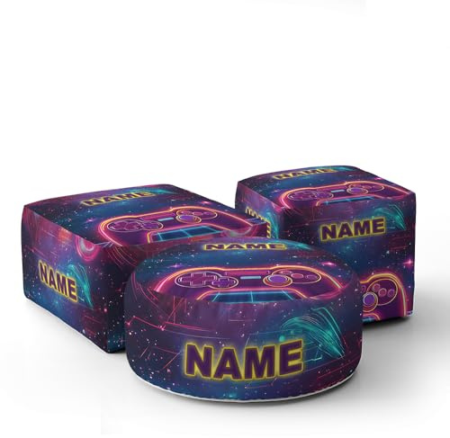 GIFTIMIZED Gamer Personalised Kids Pouffe – Add Name – Custom Gaming Beanbag Seat – Choice of Cube, Circle or Low Seat – Fun Video Game Bedroom Furniture for Boys Girls