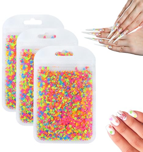 3pcs Nail Glitter Set, Nagel Kunst Aufkleber Maniküre Konfetti Flocken Pailletten, Fluoreszierende Nagelpailletten für DIY Nageldesigns - Herzen, Kreise, Schmetterlinge für Gelnägel (Rund)