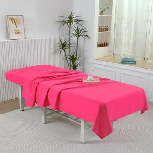Surwin Drap pour Table de Massage pas Trou, Housse Table de Soin Esthetique Doux Lavable Drap Housse de Protection en Éponge pour Lit de Massage pour Esthetique, SPA (WD23 Rose vif,120 * 220cm)