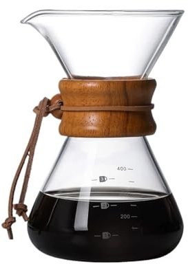 Cafetera de goteo manual de 400-1000 ml, vidrio de borosilicato resistente al calor con funda de madera y filtro de acero inoxidable de doble capa para verter fácilmente sobre el café en casa (400 ml