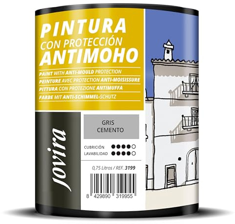 JOVIRA PINTURAS Pintura Antimoho, Evita el moho, resistente a la aparición de moho en paredes, aspecto mate. (750 Mililitros, Gris Cemento) -T