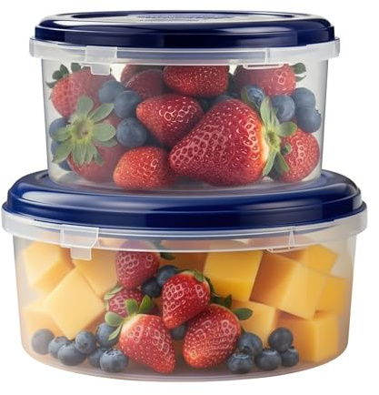 STL Plastic Food Storage Box With Lid, (500ml X 1) & (2500ml X 1) Round Food Containers, Reusable Plastic Snack Pots Stackable Small Storage Container Airtight Food Storage Jar For Fruit Yoghurt Snack