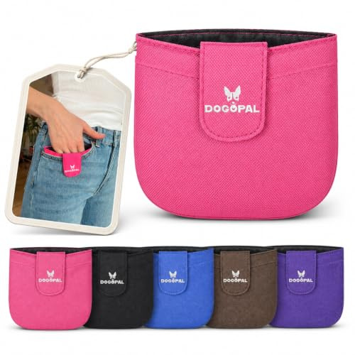 DOGOPAL Leckerlitasche für Hunde mit Magnetverschluss, kompakter Leckerlibeutel für Hundetraining, schmaler Futterbeutel für die Hosentasche (Rosa)