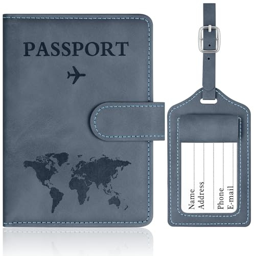 OFFCUP Custodia per Passaporto, Custodie Porta Passaporto con Blocco RFID, Custodia Passaportos con Etichetta Valigia in Pelle PU per Carte d'Identità Carte di Credito, Passaportos Pass (Blu oceano)