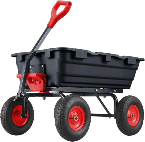 Chariot à Benne basculante de Jardin, brouette Robuste en Poly de 800 Livres avec pneus de 10 Pouces, poignée rotative à 180 degrés(Black)