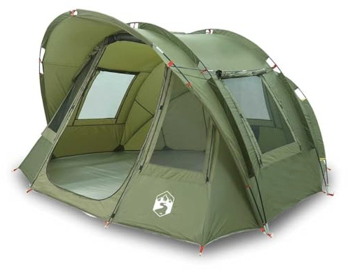 QJBSAVVA Angelzelt 2 Personen, Großes Bivvy Karpfenzelt in Olivgrün, Campingzelt mit PU-Beschichtung und Fiberglasgestänge, Angelunterstand mit 5 Fenstern und Tragetasche, 330x315x176cm