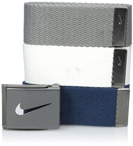 NIKE Paquete de 3 cinturones de tela para hombre, Blanco/gris/azul marino, Taille unique