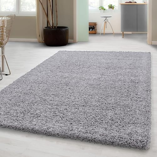 Carpetsale24 Shaggy Hochflor Teppich 120x170 cm Hellgrau weich flauschig modern einfarbig Für Wohnzimmer oder Schlafzimmer für Wohnzimmer Schlafzimmer Flur