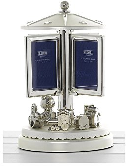 Shudehill Giftware Cornice portafoto girevole a forma di orsetto, in argento, con musicale, idea regalo per battesimo, 26,8 x 19 cm