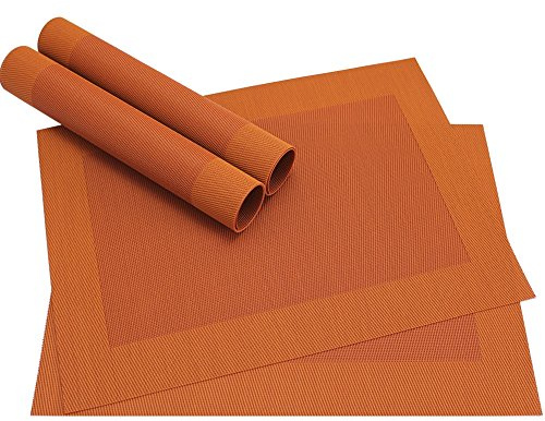 matches21 Edle Tischsets Platzsets BORDA Platzmatten 4er Set orange gewebt aus Kunststoff 46x33 cm Platzdeckchen Esstischunterlagen vom Tischwäsche Spezialist