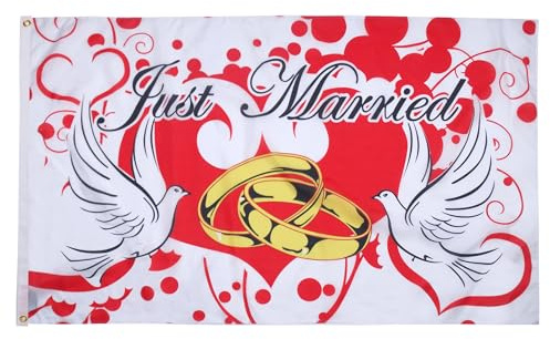 AZ FLAG Flagge Genau verheiratet 150x90 cm Polyester 100D 2 Ösen | Für innen und außen Just married dekorative Flagge doppelte Nähte und verstärkte Kanten mit Metallösen 100D Polyester