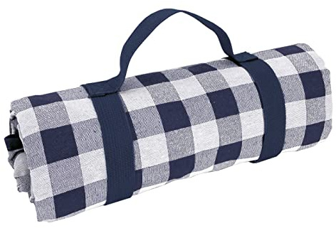Les Jardins de la Comtesse - Mantel de Picnic Cuadrado Azul - Algodón y Reverso Estanco - 140 x 140 cm - 2/4 Personas - Cuadros Azules y Blancos - Manta/Alfombra de Picnic Plegable y Portátil
