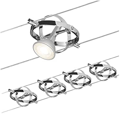 Paulmann 94144 Cable Lighting System – Cardan Set, Extendable Max 4 x 10 Watt Matt Chrome/Chrome Wire Suspension Lamps Without Bulbs