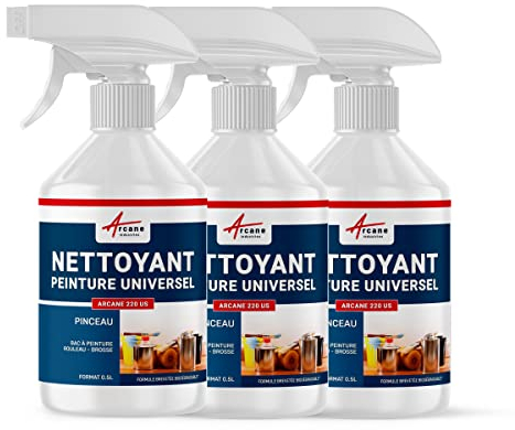 Nettoyage pinceau, solvant, peinture, diluant, tous types de peintures, vernis, lasure, brosse, rouleau - 1.5 L (3 x 0.5 L) - ARCANE INDUSTRIES