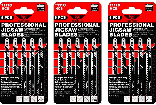 15 lame per seghetto alternativo TopsTools T111C compatibili con Bosch Dewalt Makita Milwaukee e molti altri
