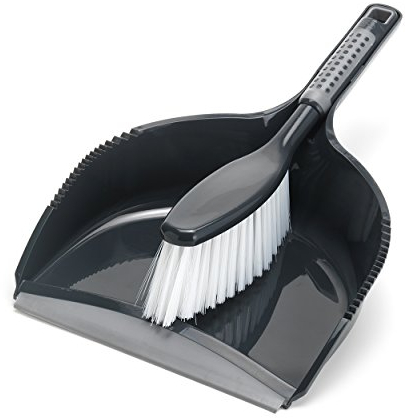 Addis ComfiGrip Dustpan and Brush with Rubber Lip and Dirt-trapping Bristles, Metallic Graphite, 11 x 23 x 35 cm