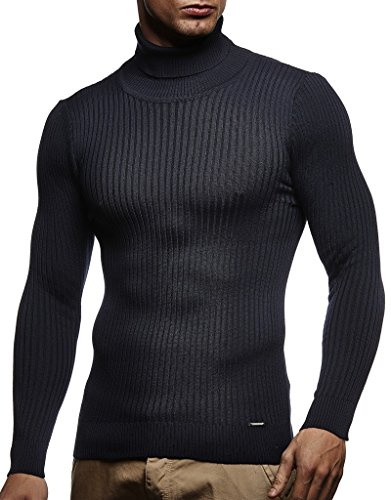 Leif Nelson Men's Pullover Knit Sweater fine Knit Turtleneck LN-1670 Blue X-Large