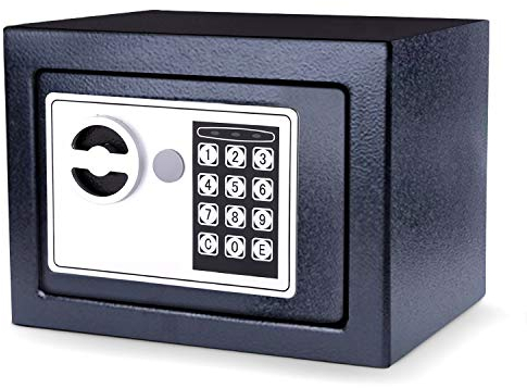 MEYKEY Cassaforte piccolao,Cassaforte Elettronica con chiave per apertura d'emergenza,Cassaforte a muro,230 x 170 x 170 mm，Nero